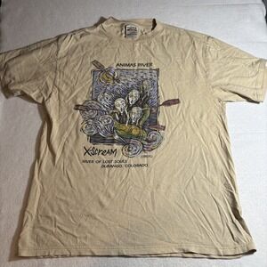 Vintage Animas River Xscream Shirt Mens XL Beige Scream Art Rafting Colorado 90s